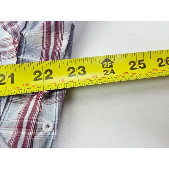 Ariat Stretch Medium Mens White Burgundy Gray Check Embroidered Logo Pearl Snap - Picture 2 of 12